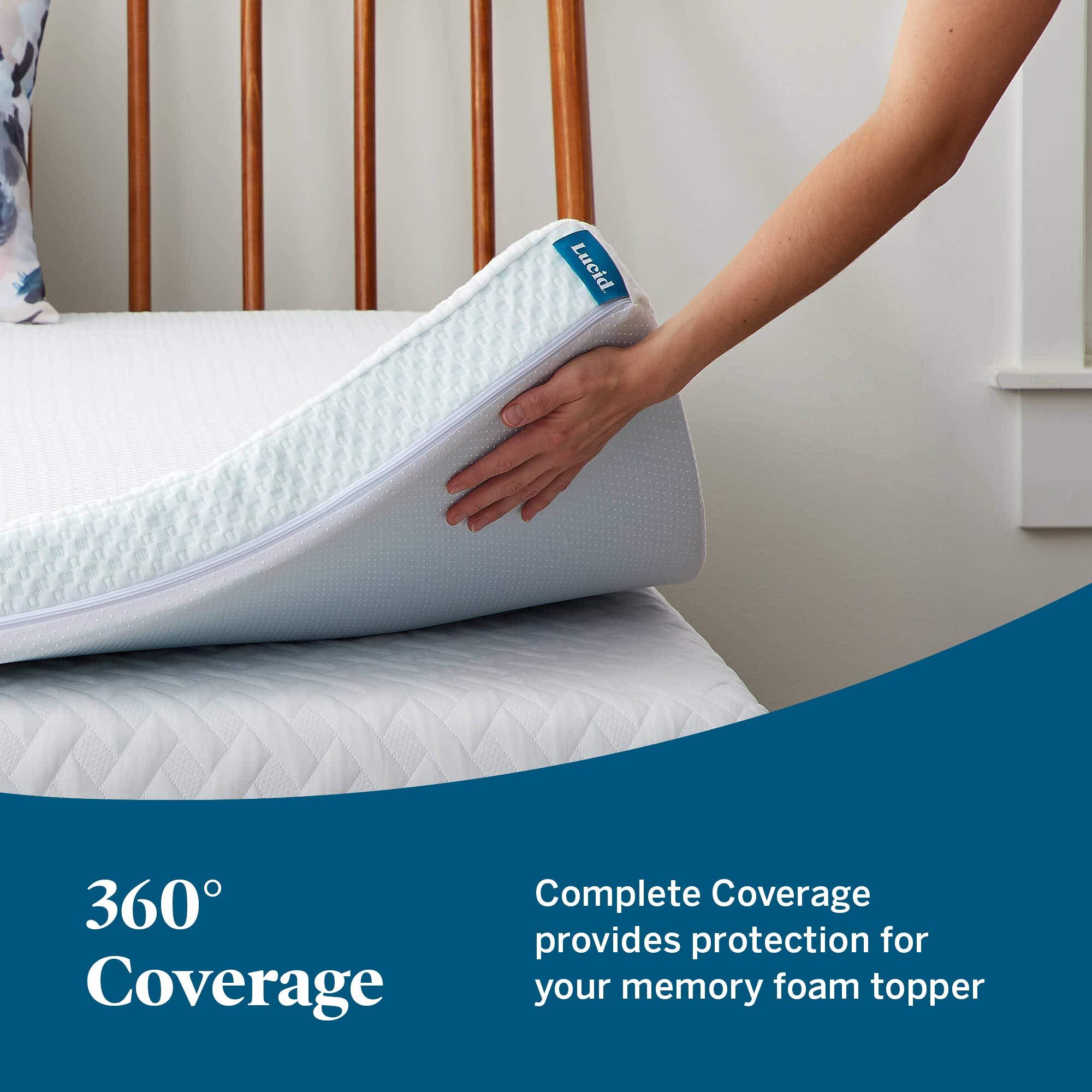 LUCID Lucid 2 Inch Mattress Topper Full With Lucid Topper Cover Memory Foam Mattress Topper Full - Gel Infused Removable Mattress Topper Cover