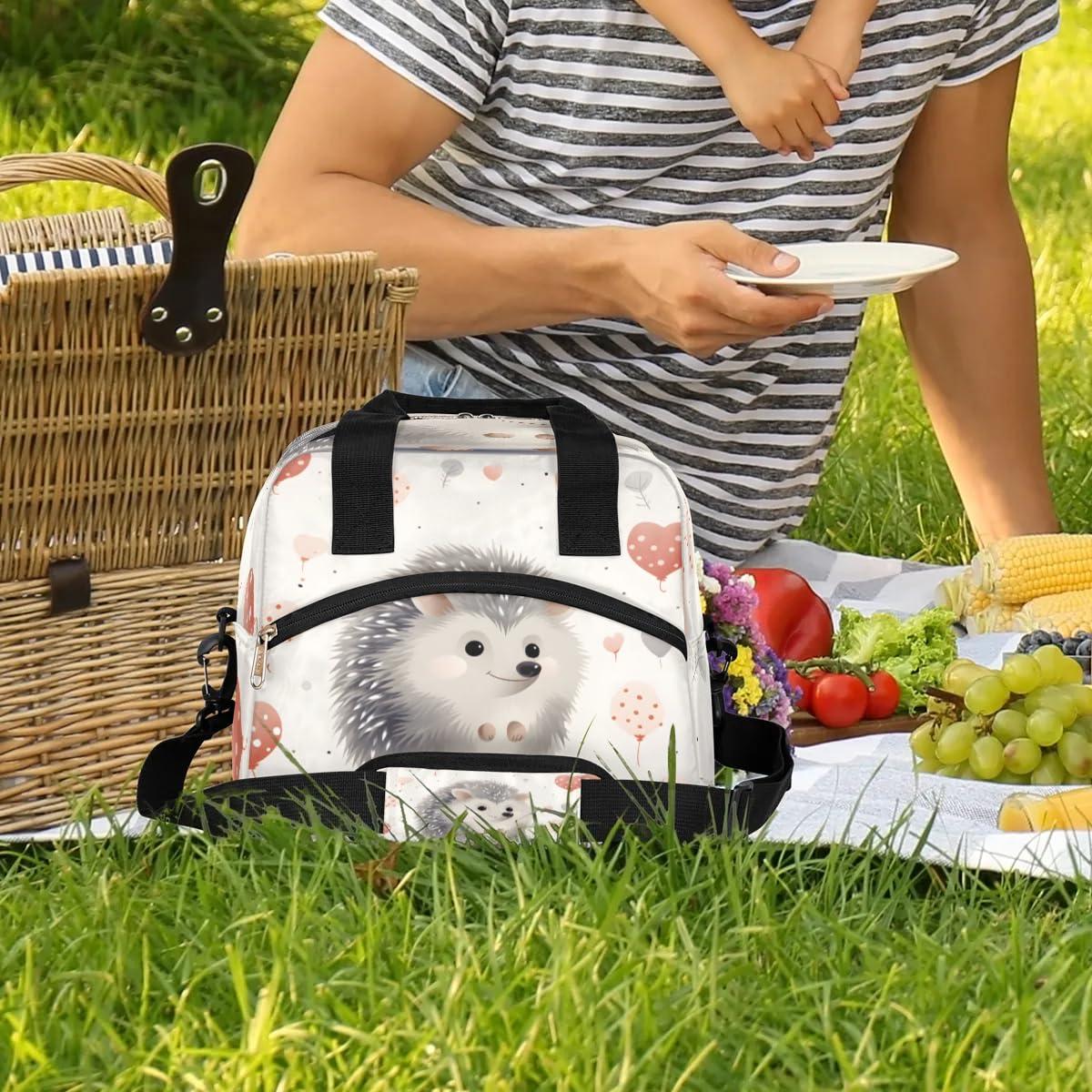 Sabokido Sabokido Cute Hedgehog Heart Insulated Lunch Bag for Women, Reusable Lunch Box with Adjustable Shoulder Strap Leakproof Adults Lunch Tote Bags for Work Travel Picnic Camping