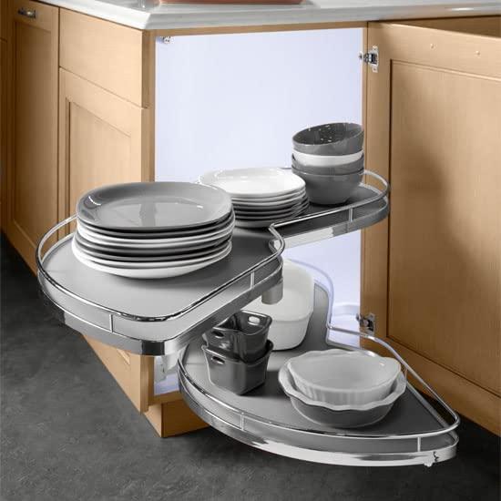 Kitchen Inventions Lemans II Set 2-Shelf Lazy Susan with Soft-Close for Blind Base Corner Cabinets, Chrome and Gray (574 sq. Model 40, Tray Size: 12", Swings Left)