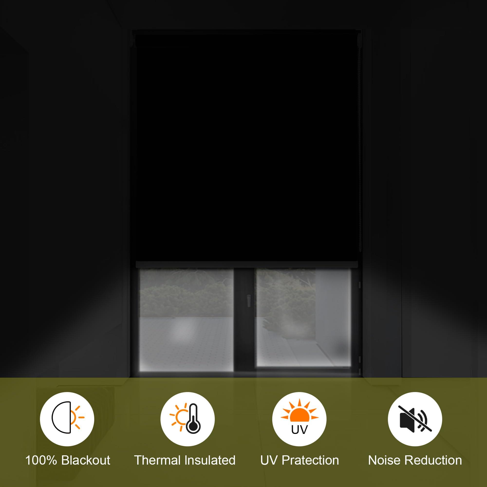 Doing-X Doing-X Blackout Roller Shade Room Darkening Shades Window Blind with Thermal Insulated, UV Protection Fabric Easy to Install 100% Blackout Roller Blind for Office and Home,Black,50" W x 76" H