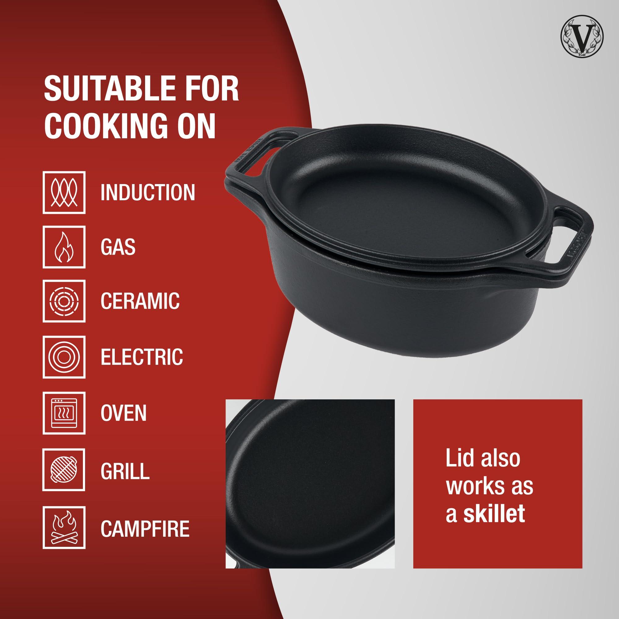 Victoria Victoria 6-Quart Cast Iron Oval Dutch Oven, Combination Combo Cooker Pot and Skillet, Bread Baker, Made in Colombia, 2-Piece Set