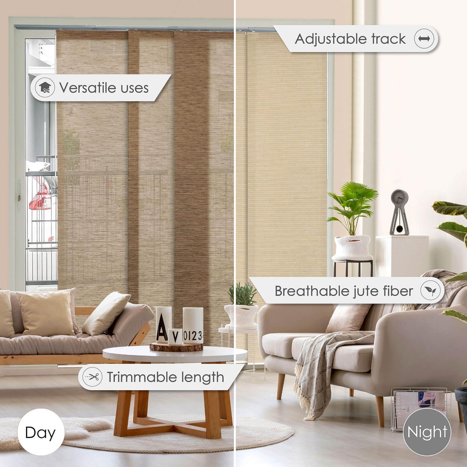GoDear Design GoDear Design Adjustable Panel Track Blinds, Vertical Blinds, Patio Door Blinds, Winodws Blind, Extendable Track from 45.8" to 86" W, Trimmable Panel Curtains Up to 96", See-Through, Jute Fabric, Yoga