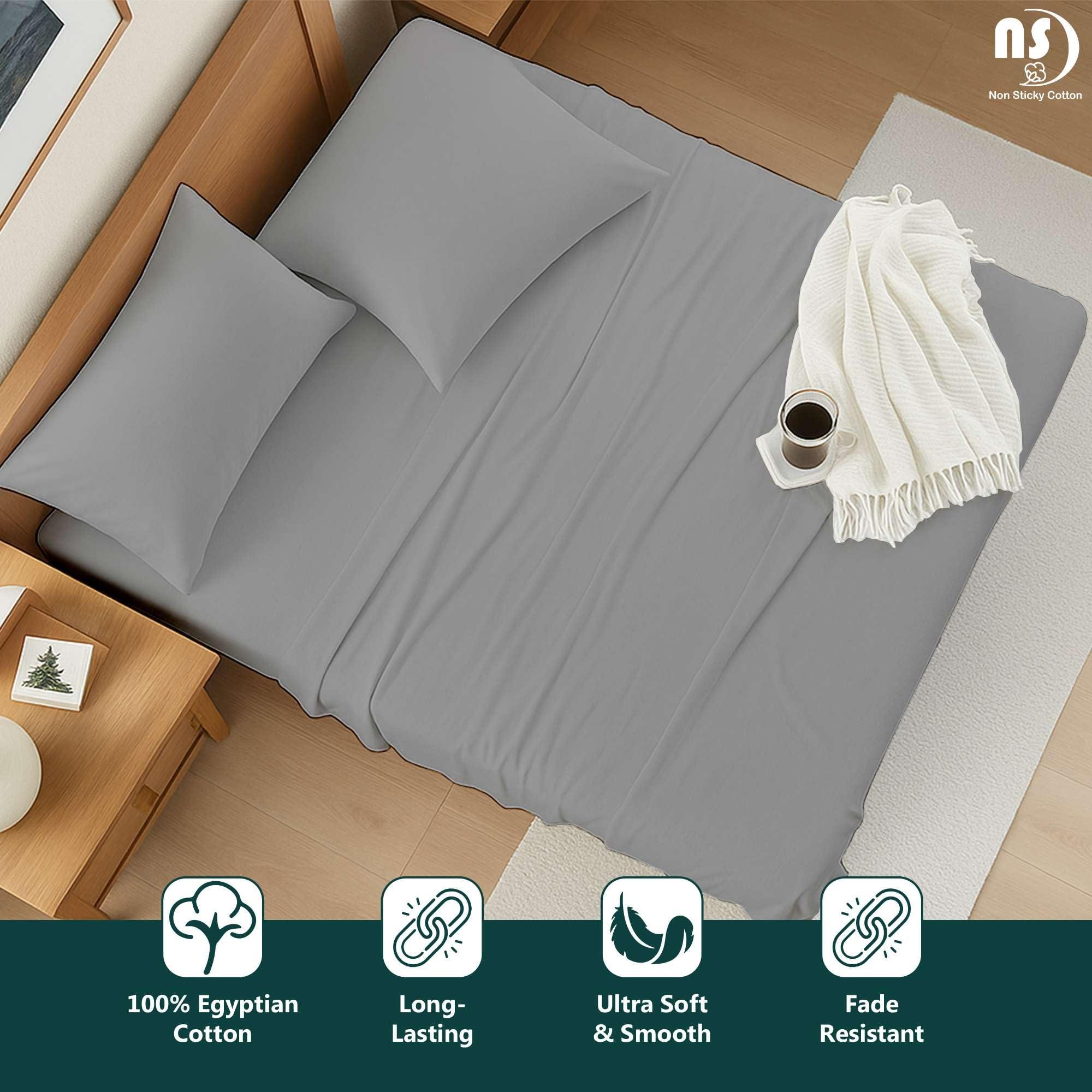 NON Sticky cotton Short Queen Sheets for Rv Camper 100% Cotton Rv Sheets Short Queen Sheets Camper Sheets Rv Queen Sheets Short Queen Sheet Set for Rv Camper Short Queen Sheets for Rv Mattress Light Grey Solid