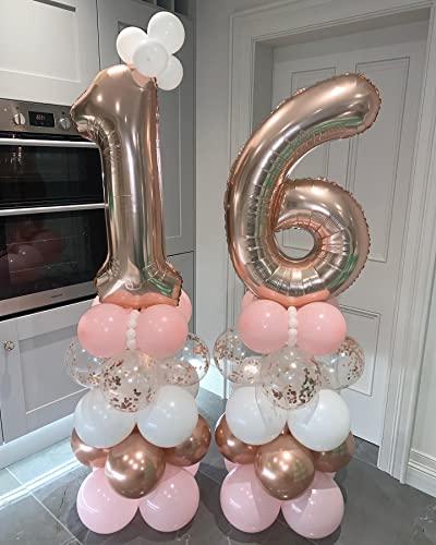LHOAVWE 40 Inch Rose Gold 16 Number Balloons Giant Jumbo Huge 16 61 Foil Mylar Helium Number Digital Balloons Rose Gold Birthday Mylar Digital Balloons 16th Birthday Anniversary Events Party Decorations