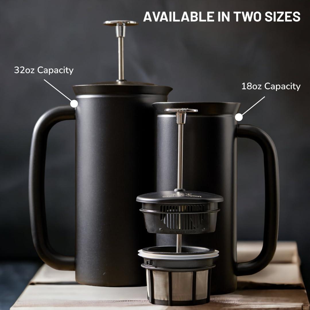 ESPRO ESPRO P7 French Press Coffee Maker - Double-Walled Stainless Steel Insulated with Micro-Filter, 18 Ounces, Matte Black