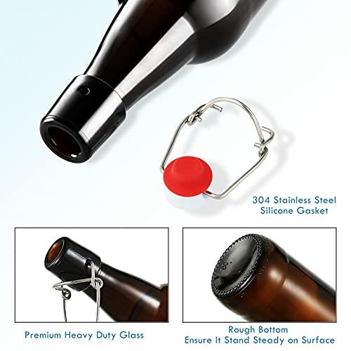 YEBODA YEBODA 16 oz Amber Glass Beer Bottles for Home Brewing with Flip Caps, Case of 6