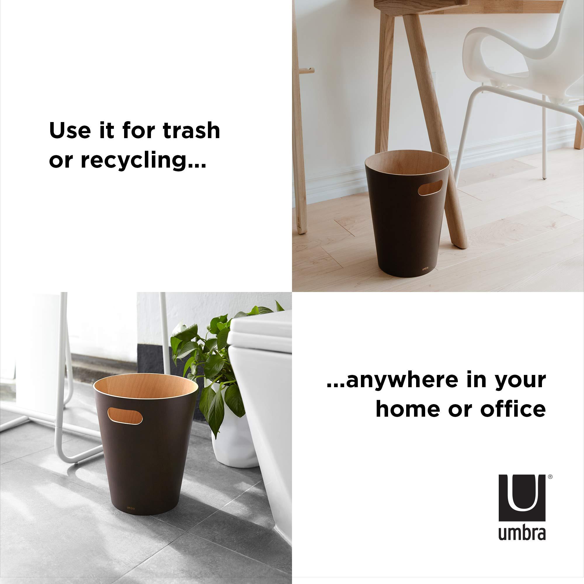 Umbra Umbra Woodrow 2 Gallon Modern Wooden Trash Can Wastebasket or Recycling Bin for Home or Office, Espresso