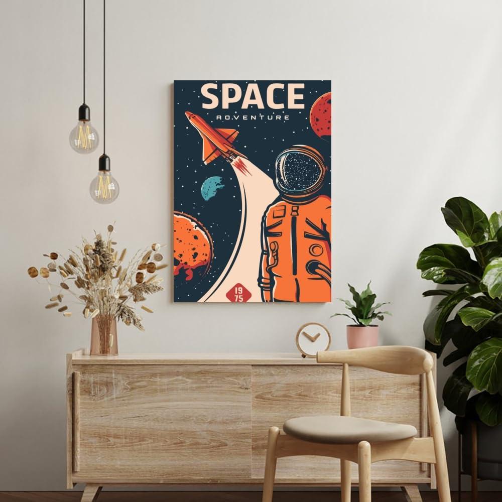 LuminDaze LuminDaze Explore Space Poster Retro Space Wall Art Outer Space Travel Picture Decoration Exoplanet Galaxy Mars Planet Exploration Art Canvas Print Retro Futuristic 20x30inch Unframed, style-7
