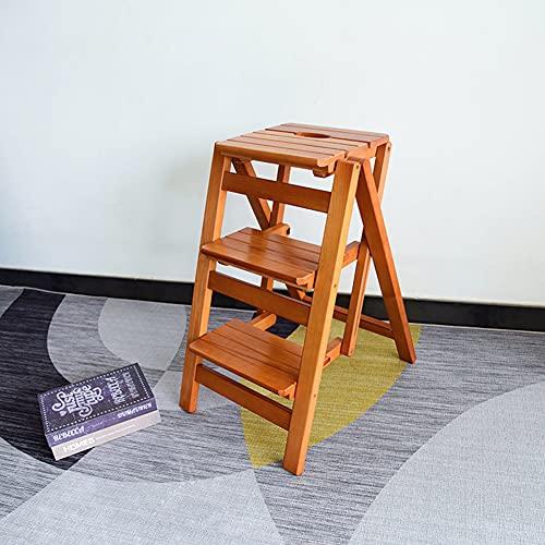 GFHQDPSC Wooden Folding Stepladder Wood Folding Step Stool for Adults & Kitchen Ladders Small Foot Stools Portable Shoe Bench/Flower Rack Durable (Wood Color1 3 Steps)