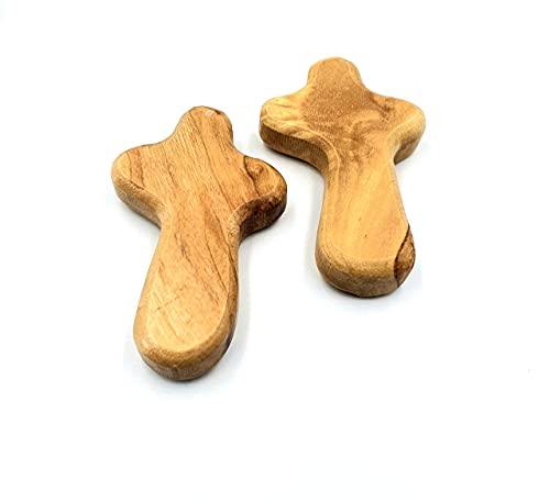 Zuluf Zuluf Two Small Olive Wood Crosses Pocket Holding Comfort Crosses | Handheld Comforting Design for Clutching, Clinging and With Two Holy Land Certificates 6cm / 2.5 Inch Each Cross - CRS094