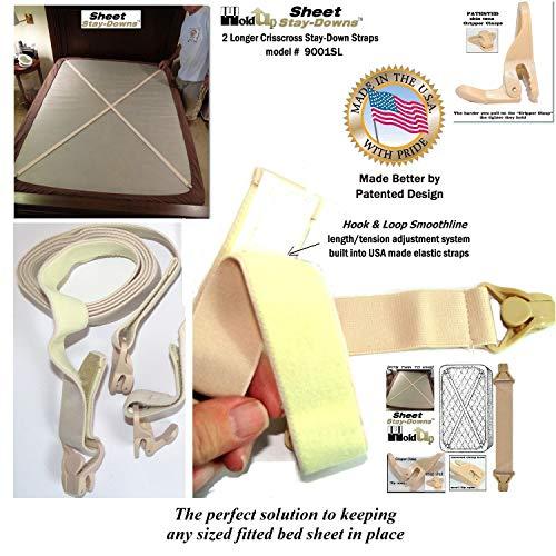 Hold-Up Suspender Co. Hold-Up Brand Crisscross Fitted Sheet Strap Stay-Downs with US Patented Gripper Clasps
