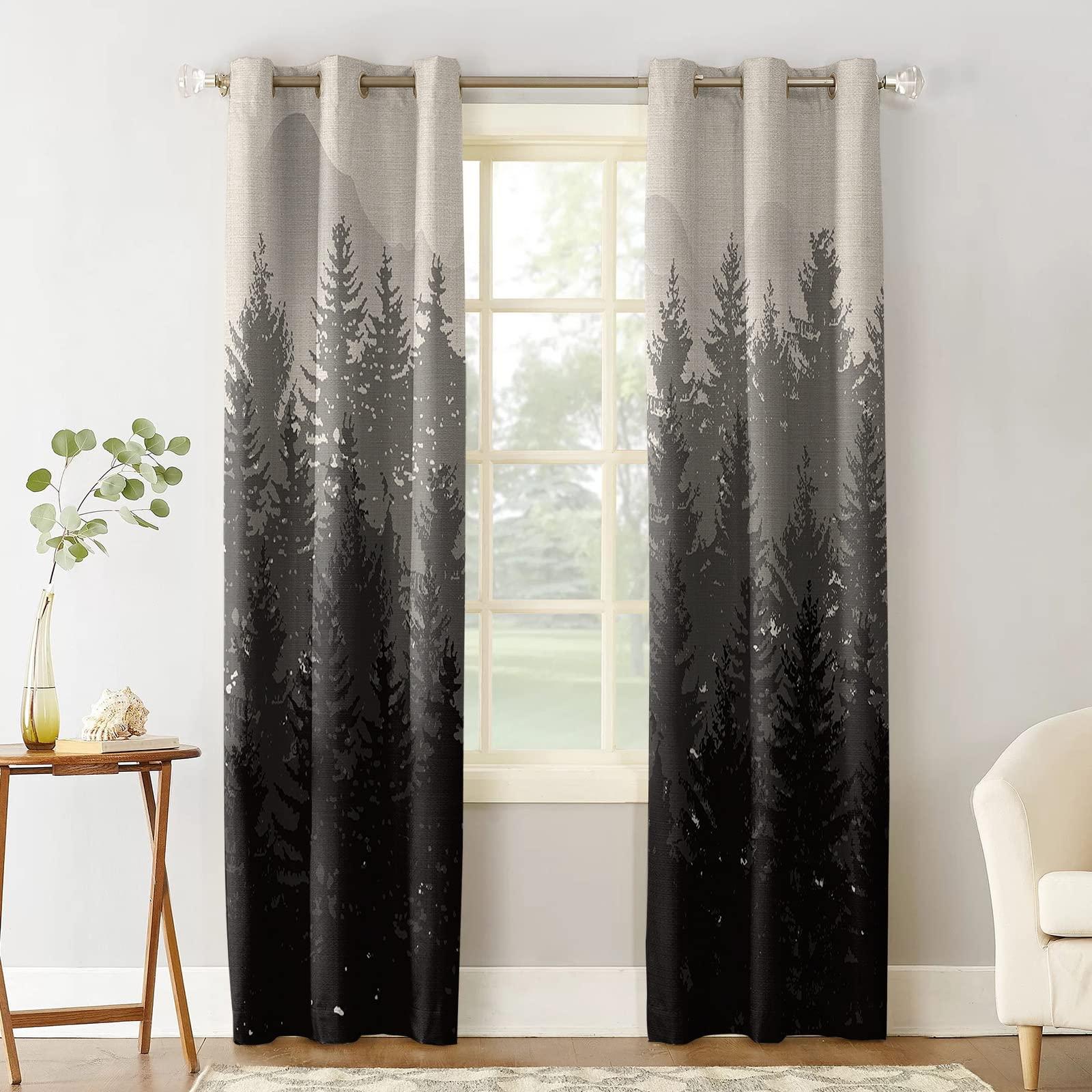 Tersuger Blackout Curtain Room Darkening Drapes, Misty Forest Window Treatment Curtains 84 inch Length for Living Room Decor,Grommet Thermal Insulated Bedroom Curtains 2 Panels