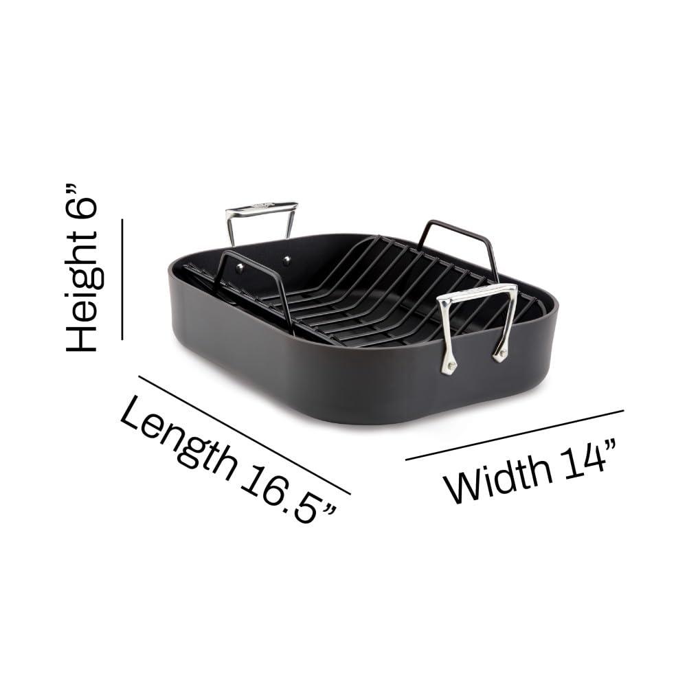 All-Clad All-Clad HA1 Hard Anodized Nonstick Roaster and Nonstick Rack 13x16 Inch Oven Broiler Safe 500F Roaster Pan, Pots and Pans, Cookware Black
