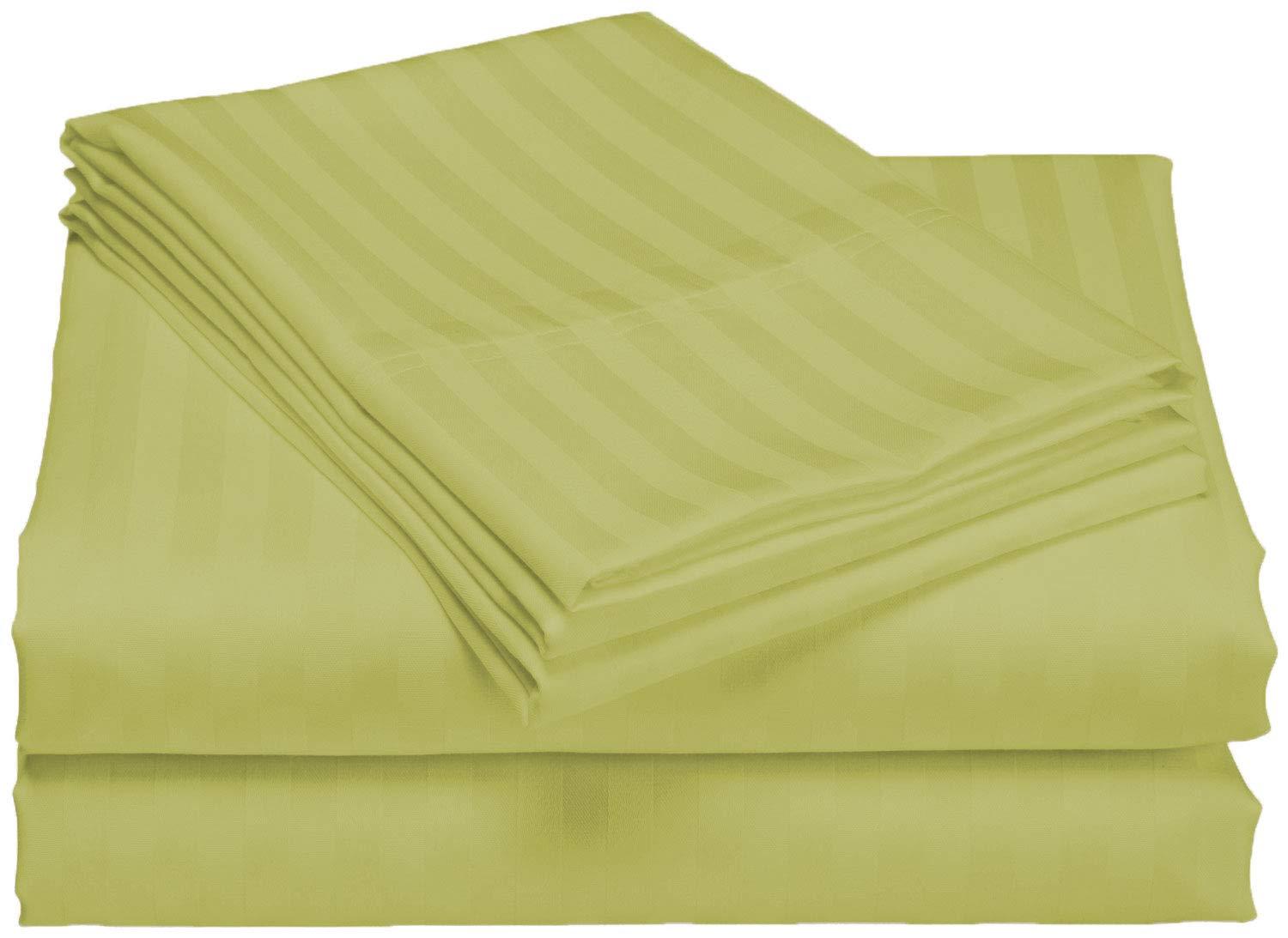 Egyptian Home Linen Stripe 25\" Deep Pocket Split Sheet Set 5 Piece Set 600TC Egyptian Cotton (Sage, Split King)