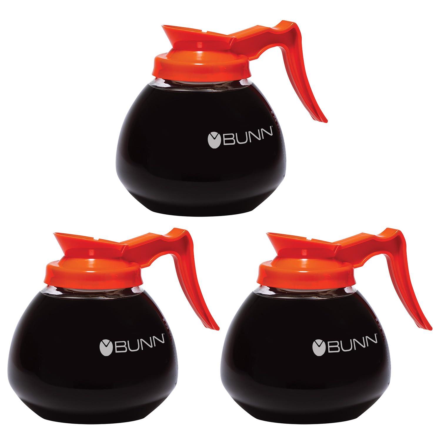 BUNN BUNN 12 Cup Commercial Glass Decanter with Handle (3 Pack), Orange
