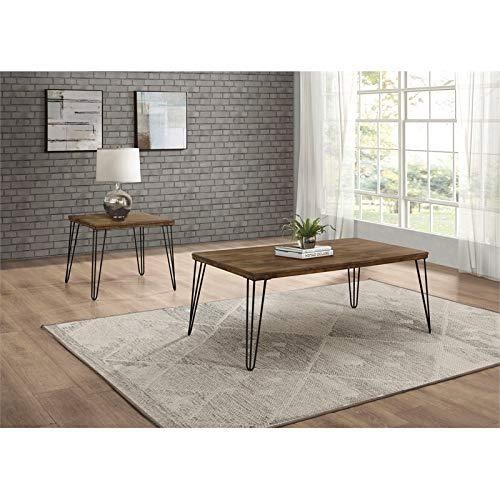 Home Square Home Square Wood End Table in Rustic Oak and Black - Set of 2