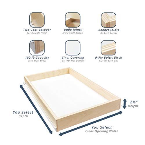 Shelves That Slide Sliding Pull-Out Shelf for Cabinets (Kitchen Cupboards, Pantry Drawers, Bathroom Storage) 2 3/8\" Tall - 3/4 Slides & Base Mounting - Custom Clear Opening Width & Depth: (16.750\" (3/4), 17.75\" (3/4))