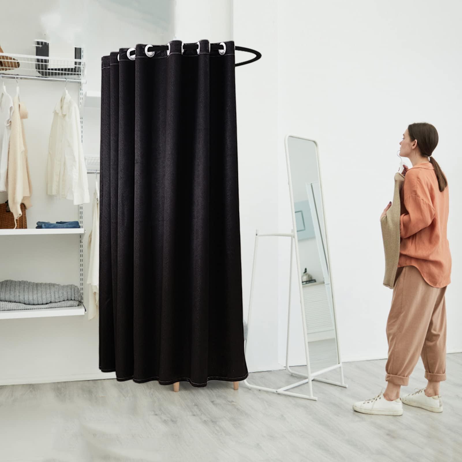HIYOUGO HIYOUGO Fitting Room for Boutique, Portable Dressing Room Clothing Store, U-Shap Changing Room with Shading Curtain Privacy Screen for for Retail Store Kiosk Shop (Size:80x85x200cm,Color:Black)