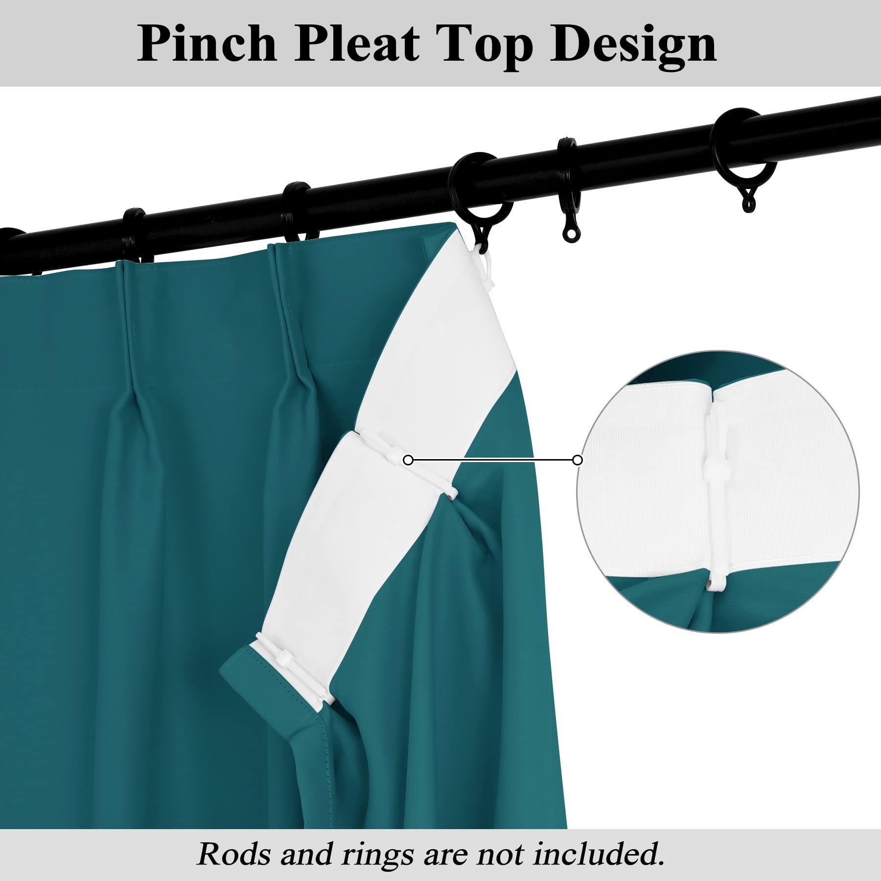 Frelement Frelement Blackout Curtains Pinch Pleat Curtains for Traverse Rod and Track 144 Inches Extra Long Curtains for Tall Windows Privacy Thermal Insulated Drapes, 50" W x 144" L, 2 Panels, Turquoise