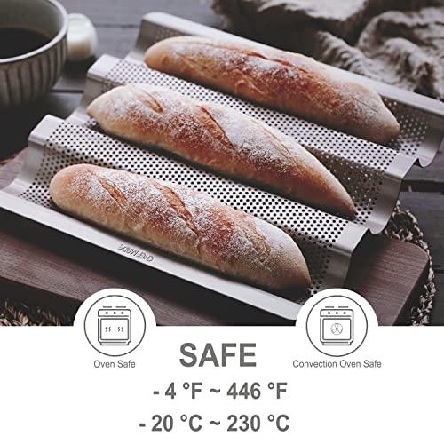 CHEFMADE CHEFMADE Perforated Baguette Pan, 15-Inch 3 Wave Loaves Non-Stick Ultra-Ventilate French Bread Pan 2-Inch Channel for Oven Baking 15.2" x 9.6" (Champagne Gold)