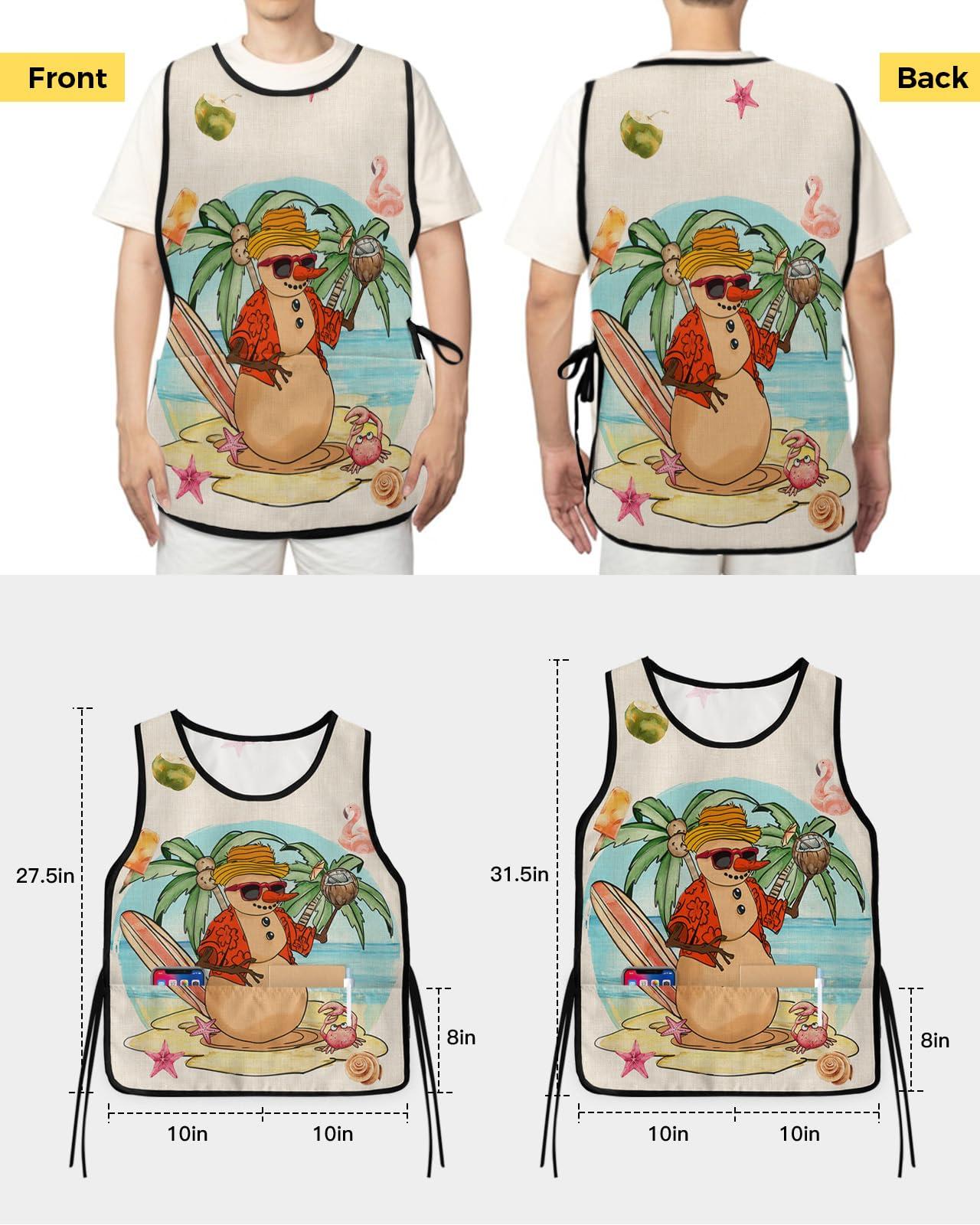 Jolunifun Christma Cobbler Apron with Pockets,Women Men Smock Bib Adjustable Kitchen Chefs Cooking Cleaning Nursing Work Vest Waterproof Clothing Protection,Rustic Summer Beach Snowman Starfish 1 Pack,20\"x31.5\"