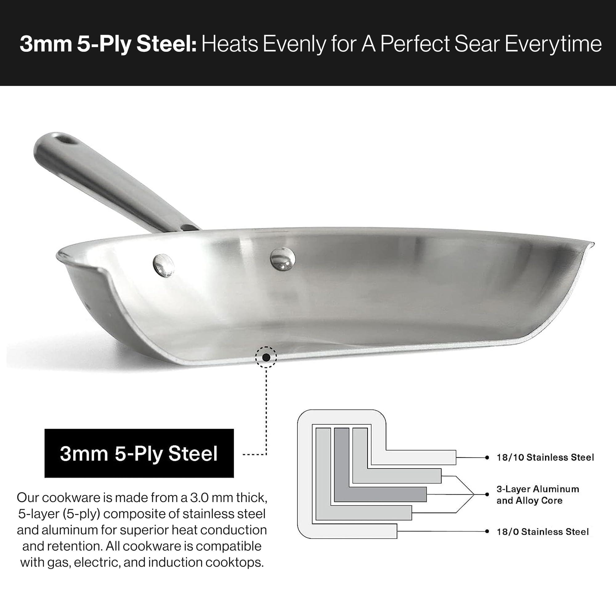 Misen Misen 5-Ply Stainless Steel 10" Frying Pan - Professional Cookware for Induction, Gas and Electric - Dishwasher Safe, Oven Safe to 800F - Durable, Versatile, Even Heating