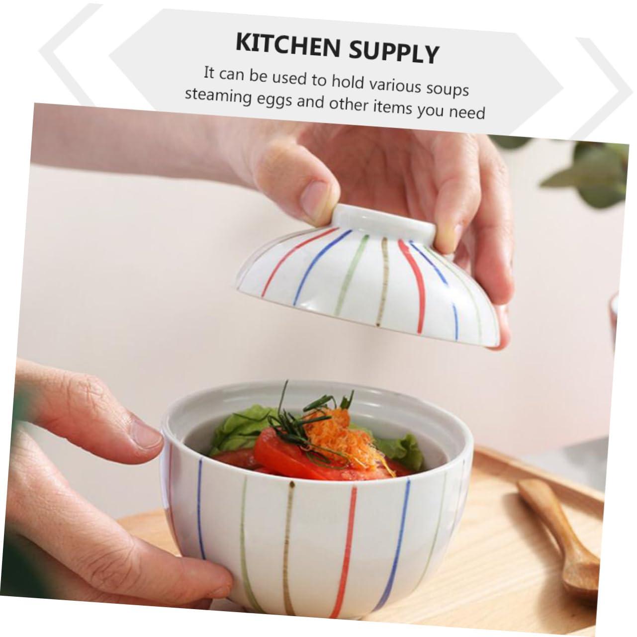 LABRIMP LABRIMP 1 PC Ceramic Steamed Egg Bowl Muffin Casserole Pot with Lid Mixing Bowl Tin Decorative Bowl Pans Kettle Bowls with Lids Rattan Food Containers with Lids Ceramic Tableware Ceramics