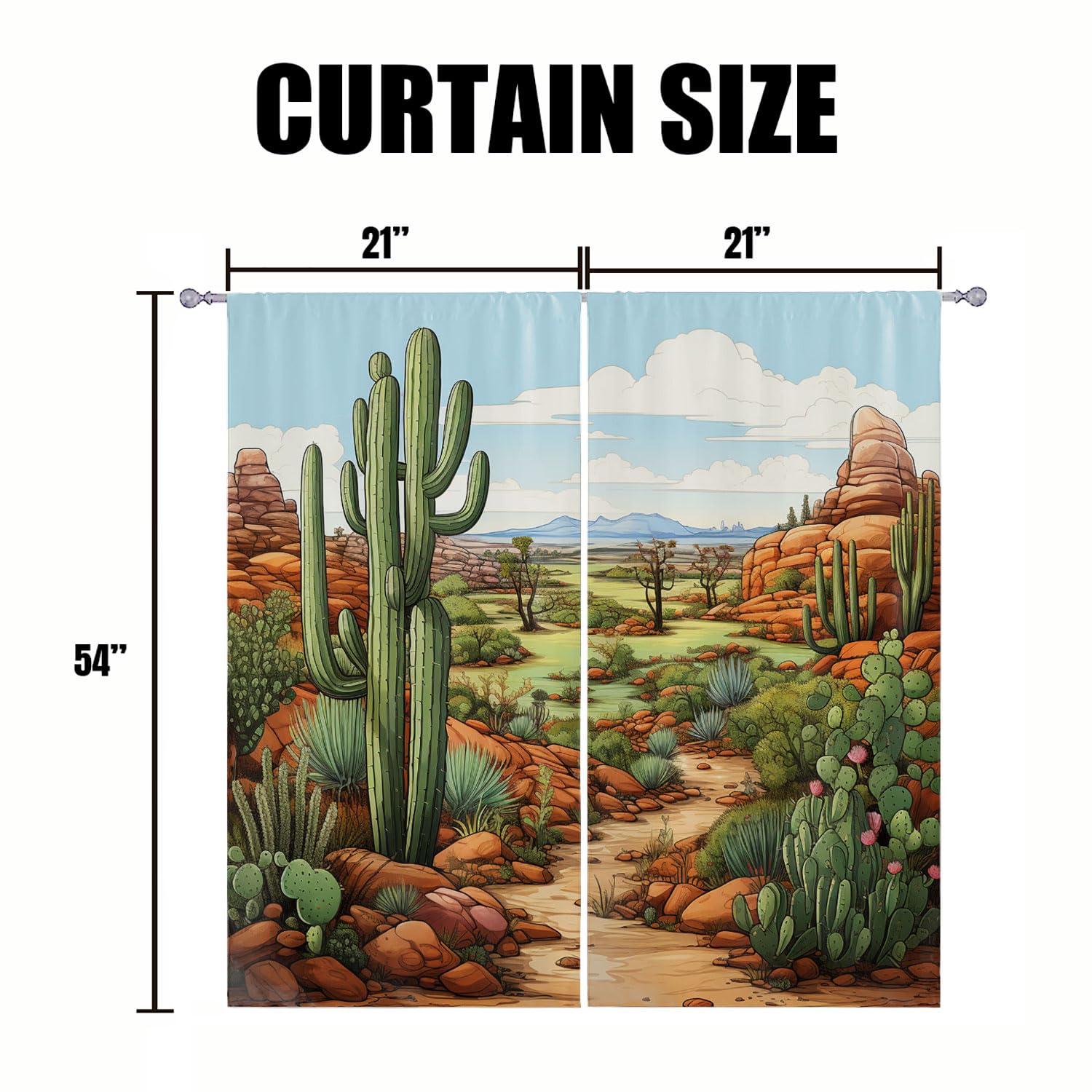 XZFORMFINA Cactus Insulated Window Treatment Curtain Western Desert Landscape Thermal Insulated Drapes for Bedroom Living Room 42x54 Inch