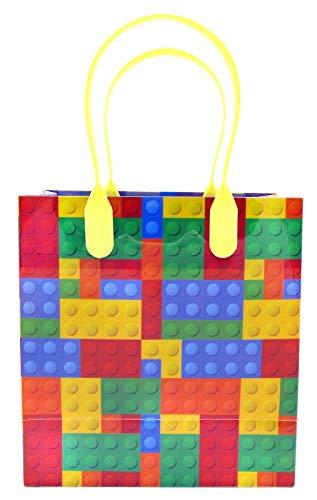 TINYMILLS Tiny Mills Building Blocks Brick Party Favor Bags Treat Bags with Handles Birthday Party Goody Bags Candy Bags Pack of 12