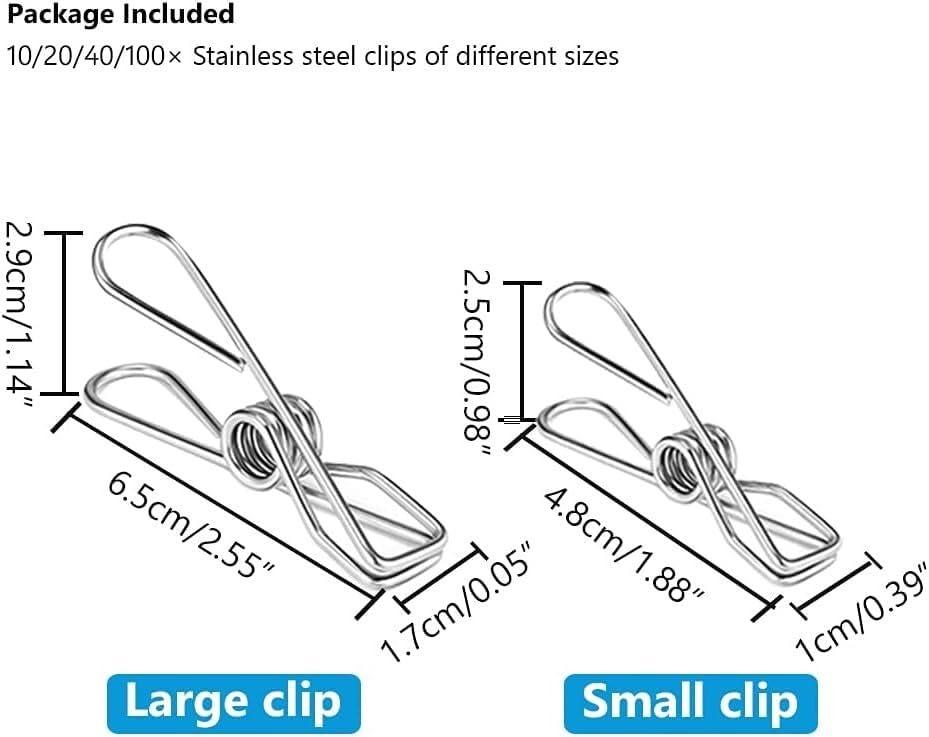 PiWine Clothes Pegs,Clothesline Clips,Laundry Pegs,Multipurpose Stainless Steel Clips Washing Line Pegs Holders Hang Pins Clamps Sealing Wire Lot Household(Color : Large 10pcs) (Color : Small 20pcs)