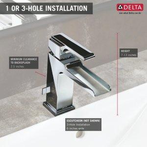 DELTA FAUCET Delta Faucet Ara Single Hole Bathroom Faucet Brushed Nickel, Waterfall Faucet, Single Handle, Metal Drain Assembly, Stainless 568LF-SSMPU, 7.63 x 1.56 x 5.19 inches