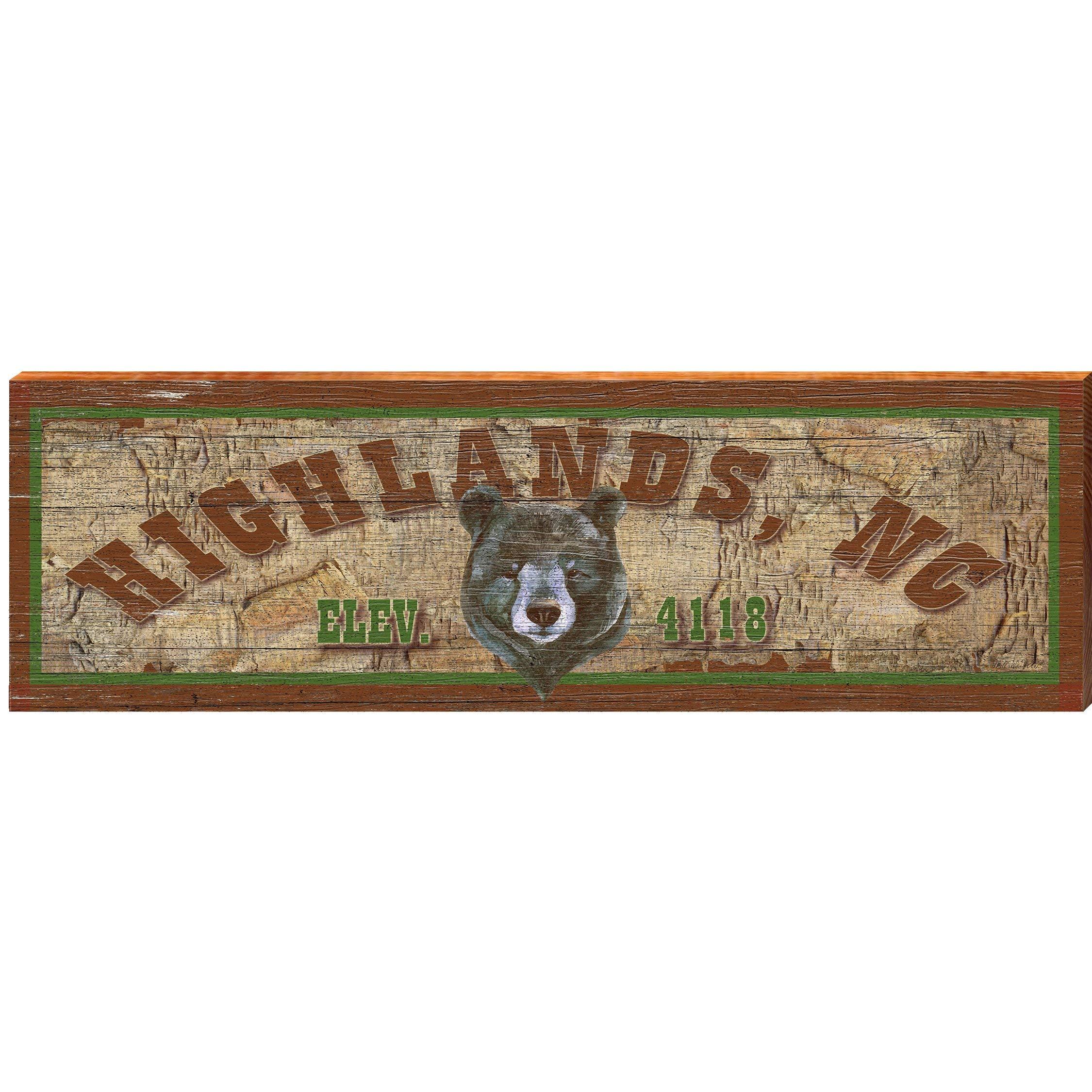 Mill Wood Art Mill Wood Art Highlands, NC Black Bear Rustic Latitude Longitude PEA6 - Medium 9.5" x 30"