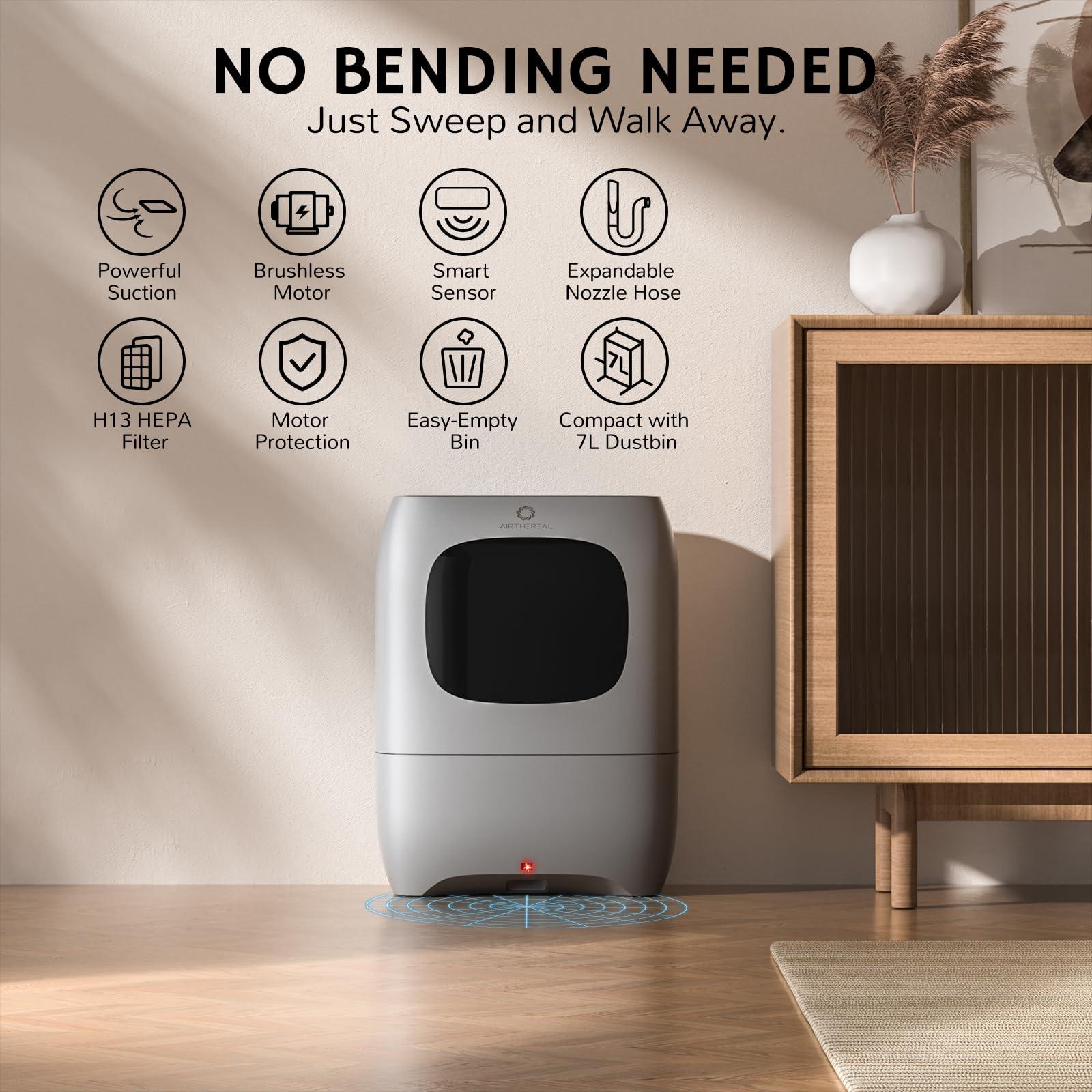 AIRTHEREAL AIRTHEREAL T1 Touchless Vacuum Automatic Dustpan with 2 Operation Modes - Ultra Fast & Powerful Corded Canister Vacuum for Sweeping Salon, Pet Hair, Food, Dirt, Kitchen, 20Kpa Max Suction