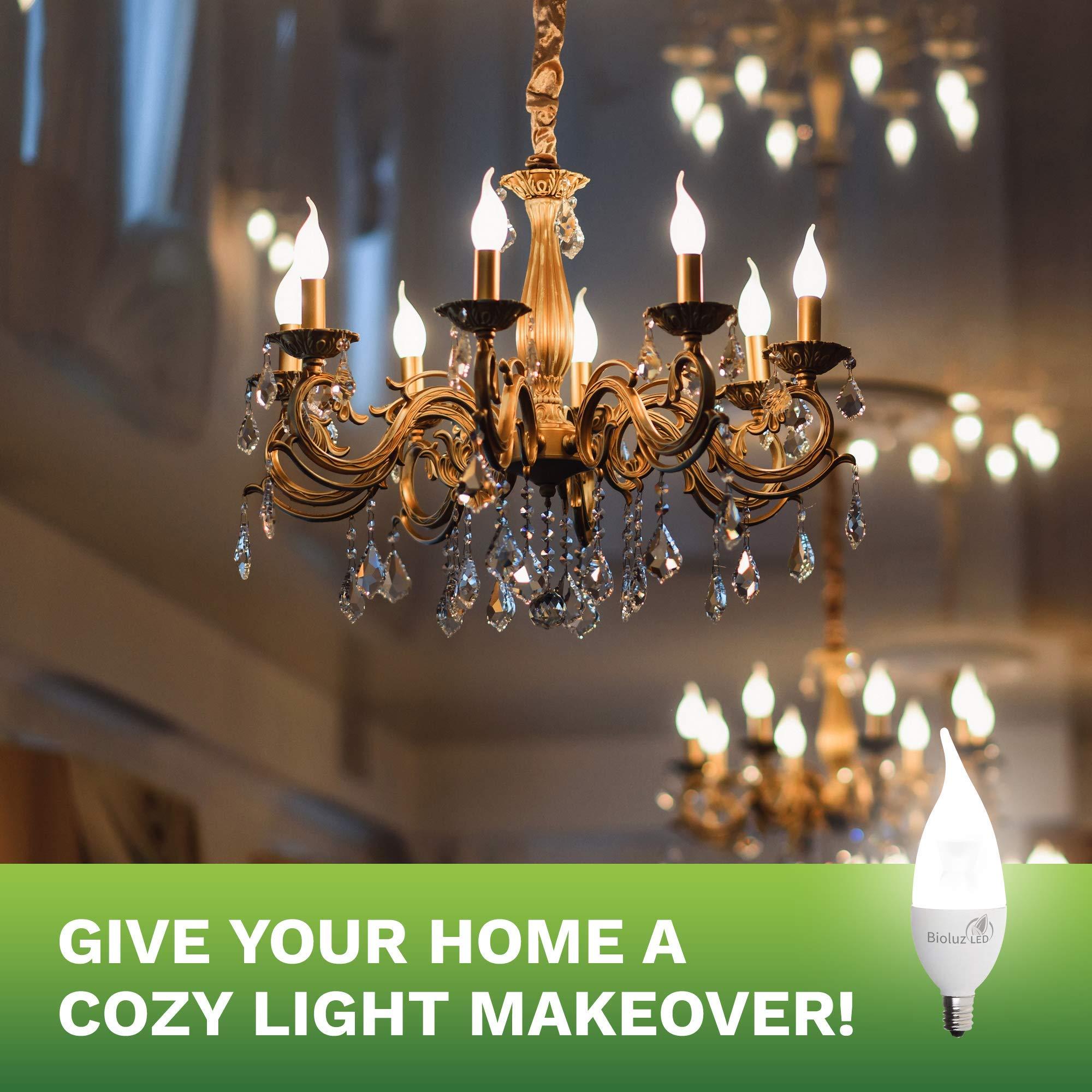 Bioluz LED Bioluz LED 6 Pack Flame Tip Candelabra LED Bulbs, Dimmable 40W E12 Base Candle Light Bulbs, 2700K Warm White LED Light Bulb for Home Decor, Indoor/Outdoor Light Bulb