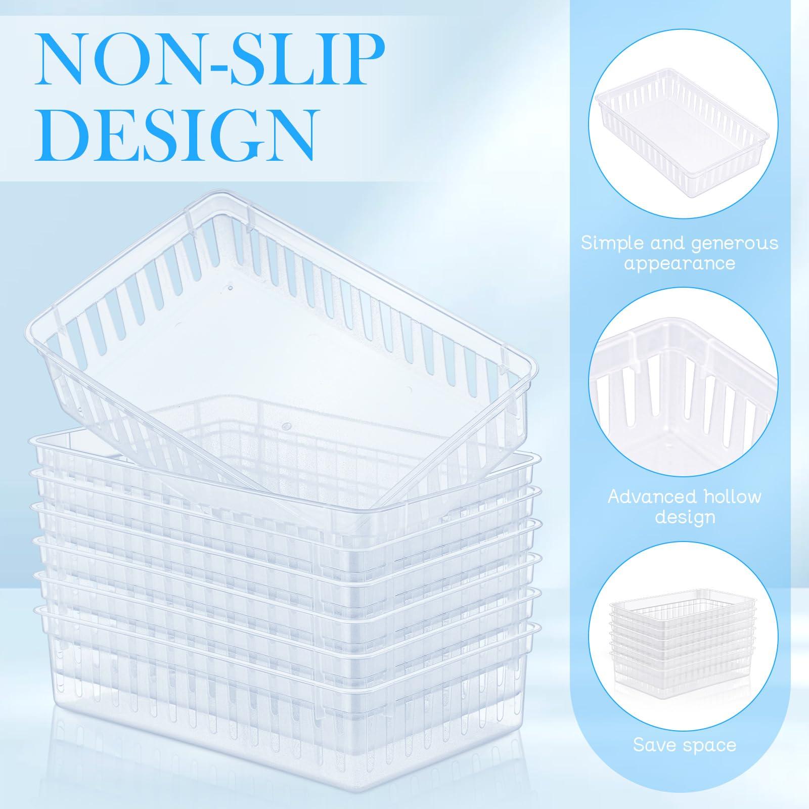 Wenqik Wenqik 24 Pcs Small Plastic Storage Baskets Bulk for Organizing 10.24 x 6.5 x 2.36 Inch Plastic Storage Bins Tray Organizer Bin Container for Bedroom Office Classroom Desktop(Clear)