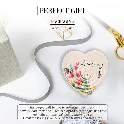 Pavilion Gift Company Pavilion Gift Company - You Are Amazing Ceramic Heart-Shaped Keepsake Box, Friend Gift, Best Friend Gift, Jewelry Keepsake Decorative Box, Jewelry Box For Mom, Daughter, Sister, Friend, 2 Count, Cream