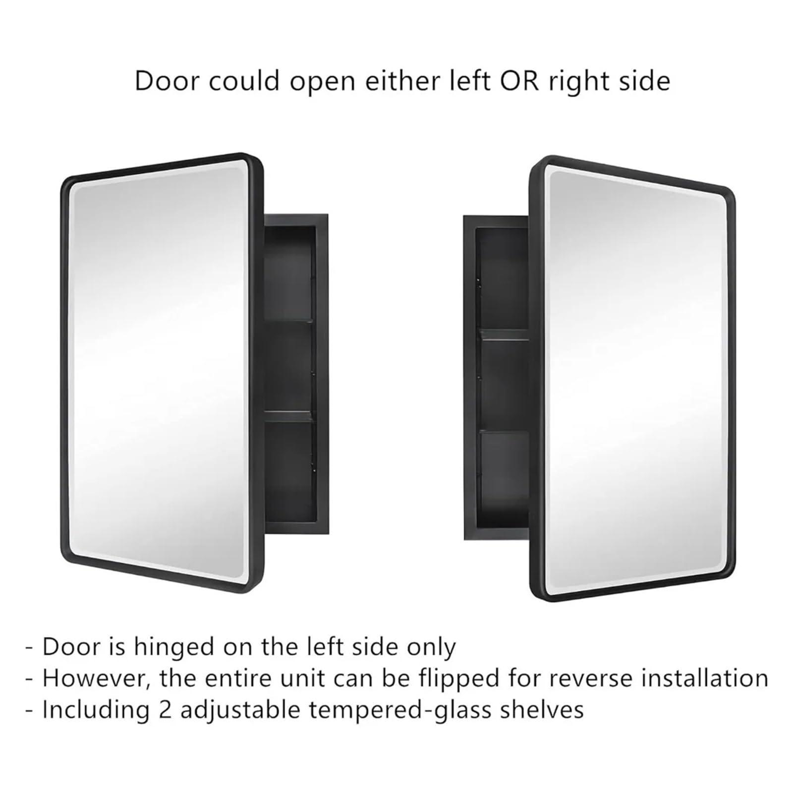 ECBCUEG ECBCUEG Black Metal Frame Recessed Bathroom Medicine Cabinet with Beveled Mirror Rounded Rectangular Bathroom, Framed Wall Mounted Mirror