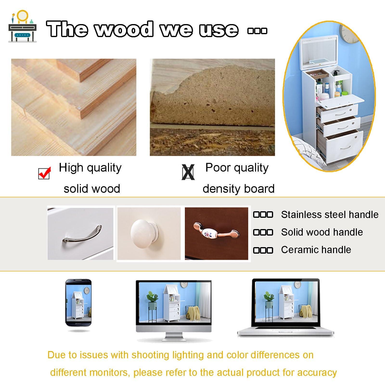 DRemdo DRemdo Small Vanity Desk Set with Drawer lock key,Small Makeup Vanity Desk with Mirror,Compact Dressing Table, 3-in-1 Vanity Desk Set with Mirror, keys3 Drawers(Brown), 33.5x11.8x15.7in