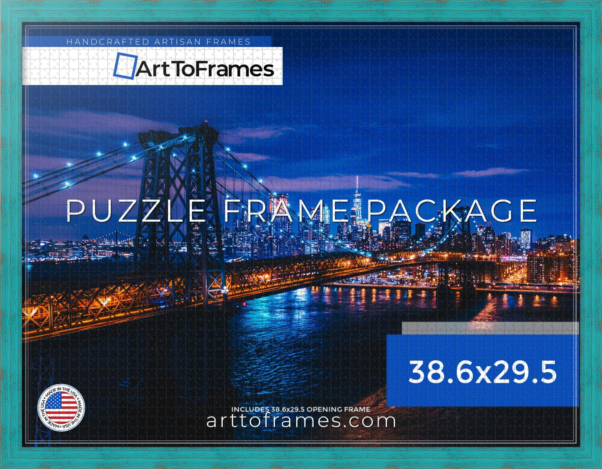 ArtToFrames ArtToFrames 38.6x29.5 INCH/98x75 CM Blue Frame for 2000 piece Puzzles.This 1.50 Inch Custom Wood Puzzle Frame is Turquoise - Comes with Economy Acrylic (PuzzleSM-ECO150-TUR-38.6x29.5)