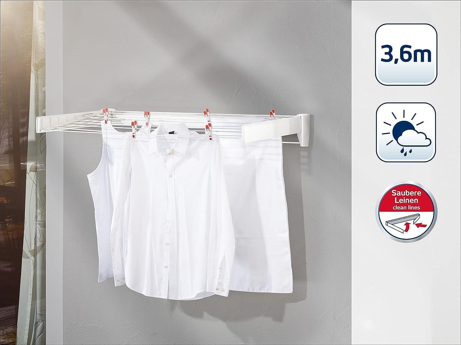 Leifheit Leifheit 83201 Telefix 70 Wall Mount Retractable Clothes Drying Rack | 5 Drying Rods | White