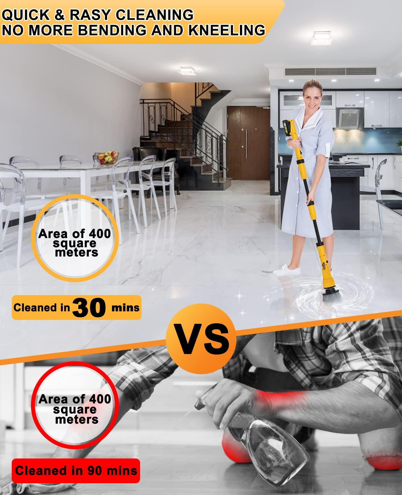 Alloyman 1000RPM Electric Spin Scrubber, 20V Cordless Cleaning Brush with Adjustable Extension Arm, 4 Replaceable Cleaning Heads, Hook and Gloves, 1 Hour Fast Charge, Waterproof - for Bathroom/Tub/Tile/Floor