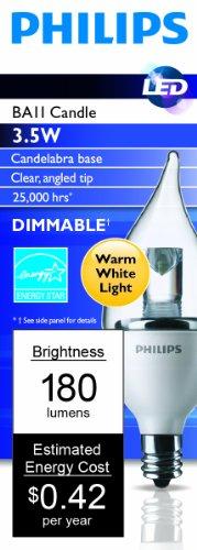 PHILIPS Philips 427781 3.5-watt Bent Tip Candle LED 2700K Light Bulb with Candelabra Base, Dimmable, Warm White