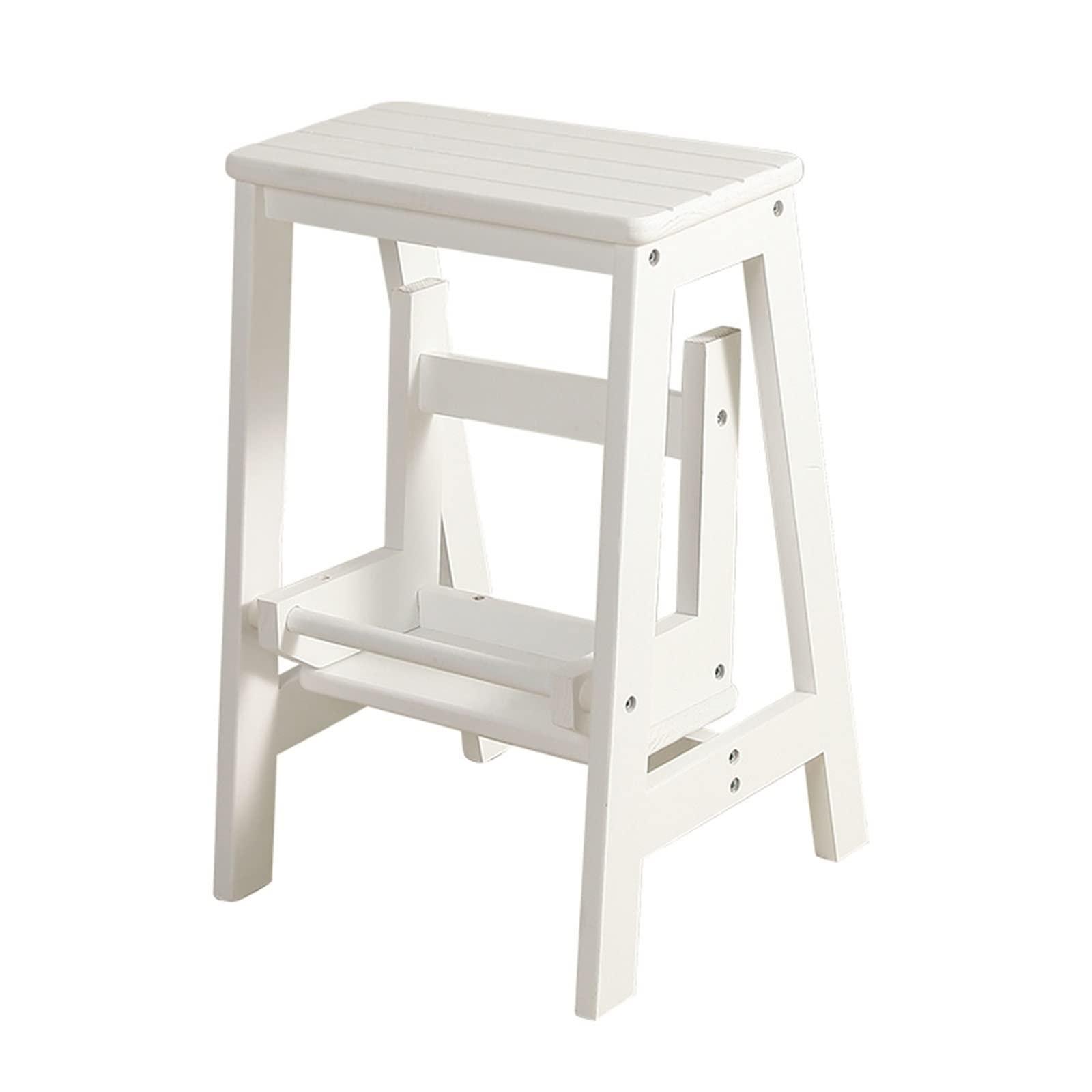 GFHQDPSC Step Stool Wooden Ladders Stool, Flip 2 Step Small Foot Stools Safety Non-Slip Tread for Home Library Kitchen Climb Step Ladder White