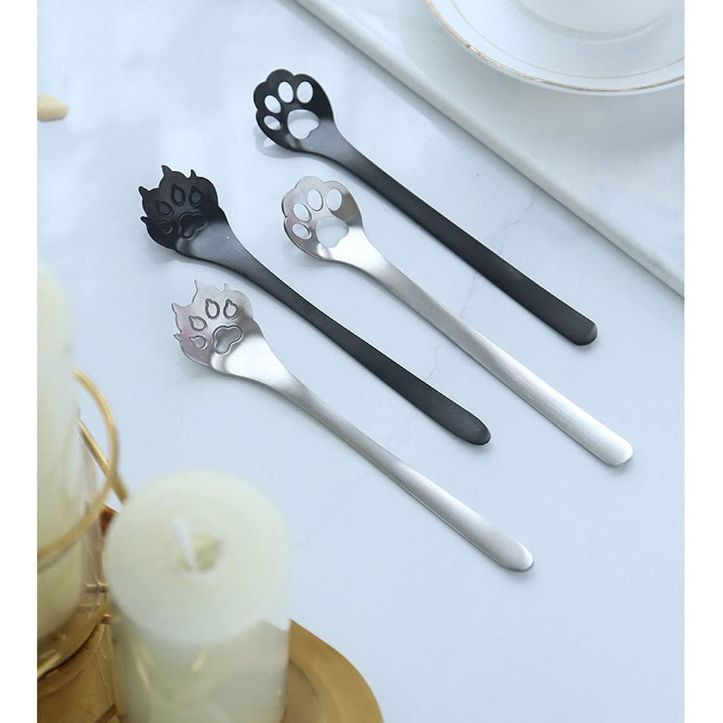 EARSHOT EARSHOT Tea Spoons Hollow Cat\'s Claw Spoon Stainless Steel Spoon Dessert Spoon Spoon Coffee Cereal Mixing Spoon Soup Spoons(Black)