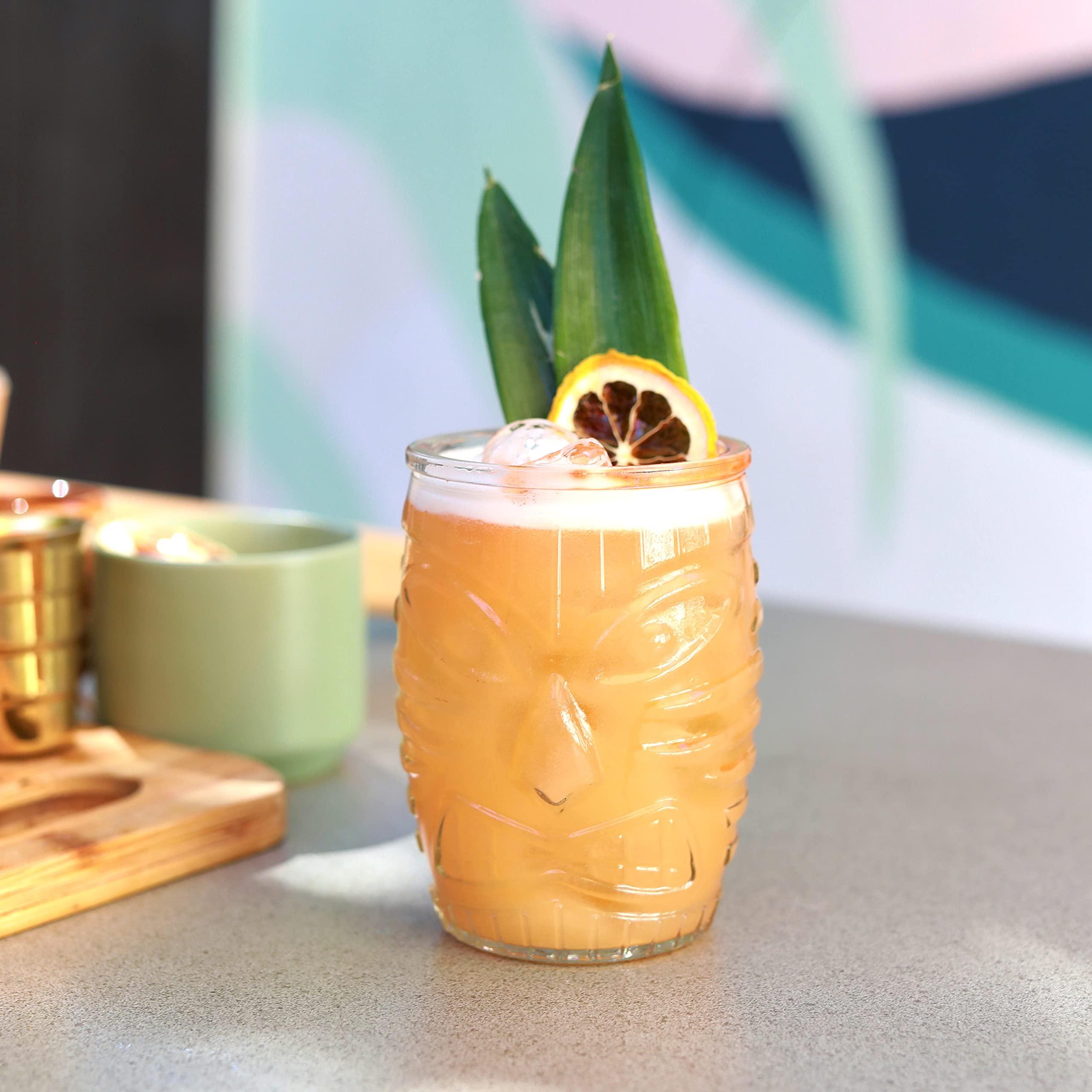 Libbey Libbey Tiki Statue Rocks Glasses Set, Iconic Mid Century Short Drinking Glasses Set of 4, Modern Cocktail Drinking Glasses for Backyard Parties