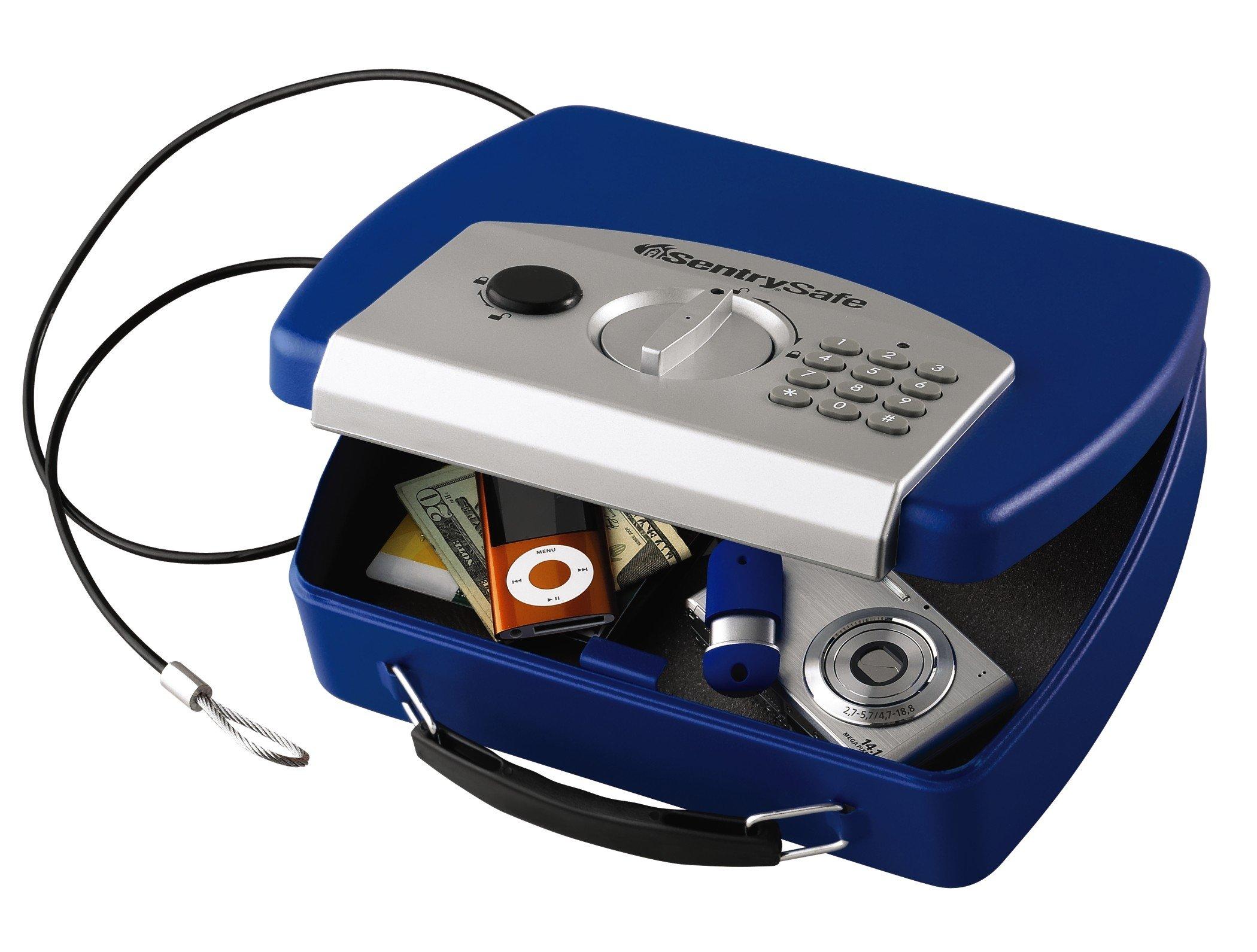 SentrySafe SentrySafe Small Blue Safe with Digital Keypad, Lock Box for Dorm or Travel can Store Money, Jewelry, Passports, 0.08 Cubic Feet, Exterior: 2.9 x 10 x 7.9 inches, P008EBLU