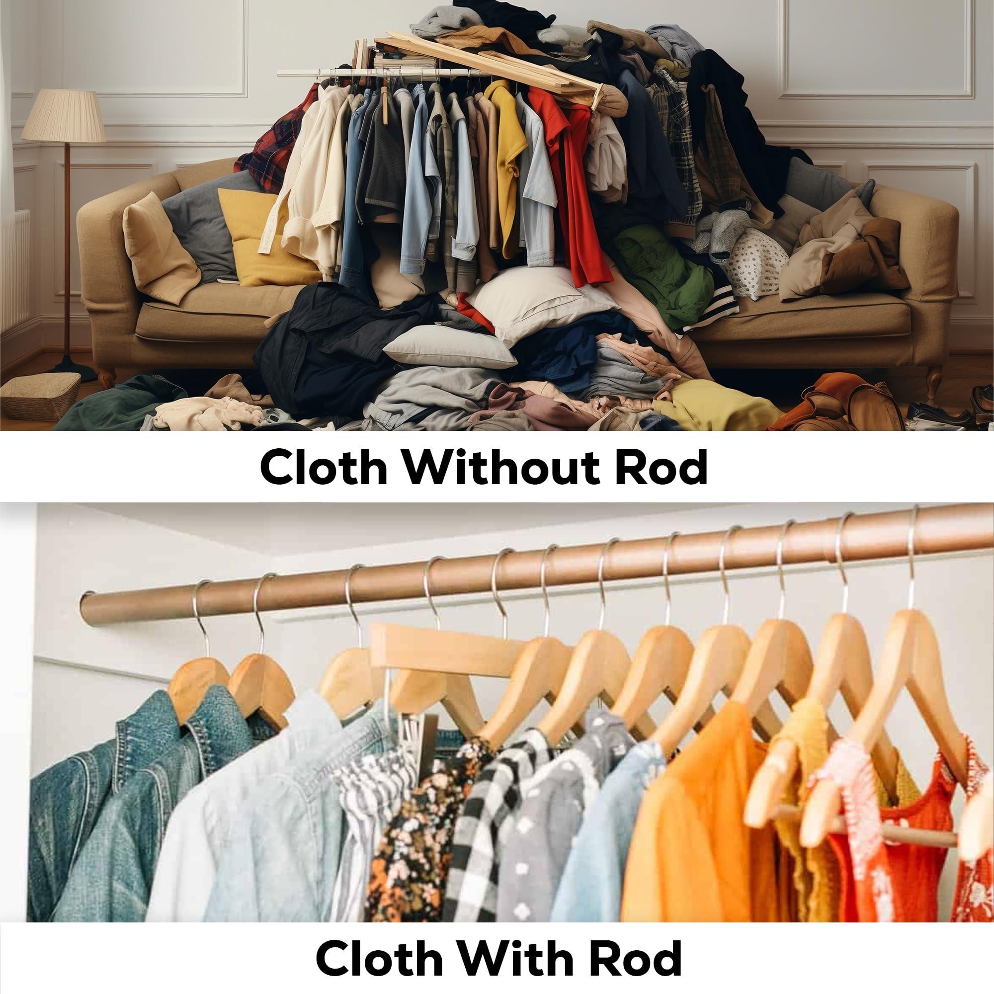 B&B HARDWARE B&B Hardware Round Wardrobe Closet Rod with End Supports 33 mm Thick Anodized Aluminum- Matt Brass Closet Rod - Seamless and Smooth - Complete Closet Rod Kit - 12 To 89 Inches Long