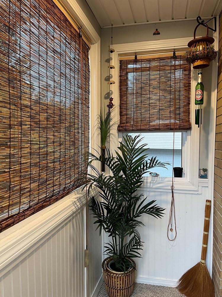 VELLOW Matchstick Cordless Window Shade, Natural Bamboo Roman Blinds Sun Shades 30x72in 60x84in 24x48in Light Filtering Roll Up Reed Shade for Indoor/outdoor Garden Bamboo Privacy Shades (Size : W24 x H60