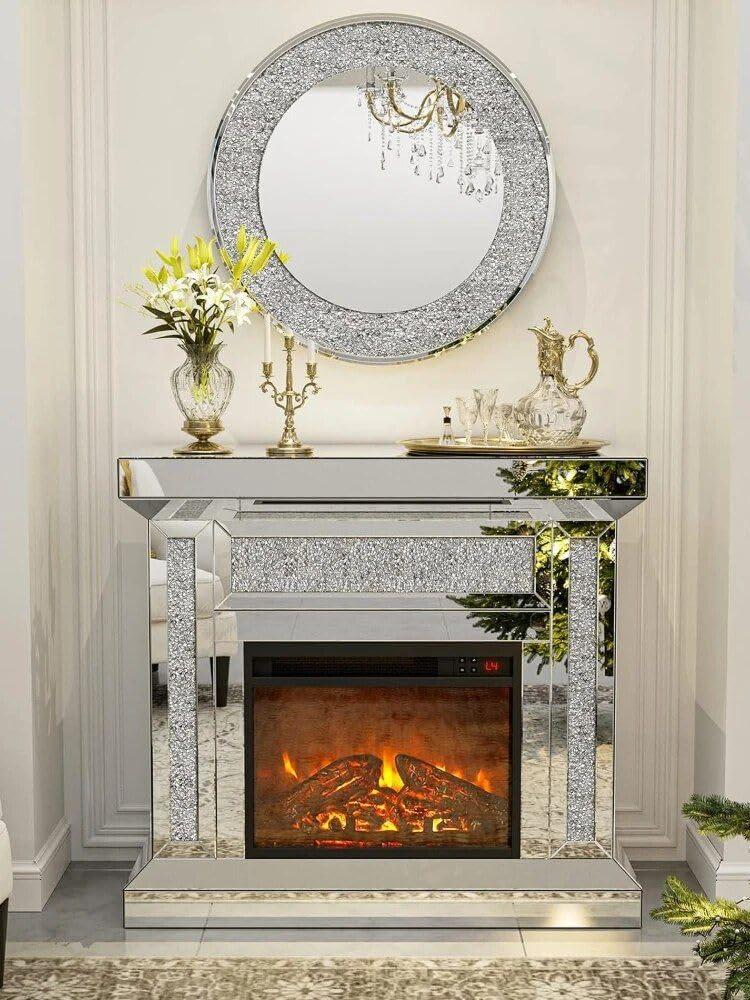 Generic Modern Art Deco Mirrored Electric Fireplace