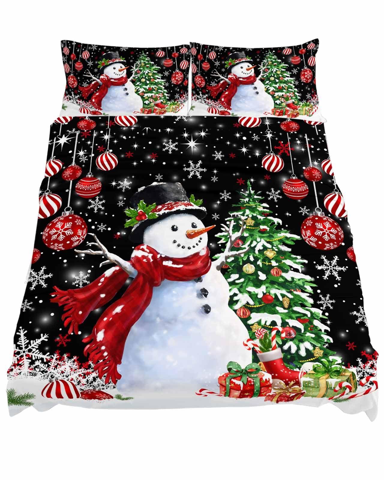Smile Sunflower California King Bed Sheets and Pillowcase Set, Christmas Eve Cute Untreated Snowman Xmas Tree Snowflake Ultra Soft Cooling Bed Flat Sheet, Deep Pocket Fits 15.8\" Mattress Wrinkle Free Sheets 4 Piece